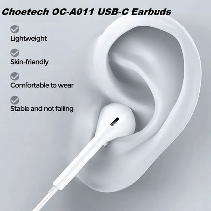 Choetech OC-A011 USB-C In-Ear Headphones 1.2m - White 7