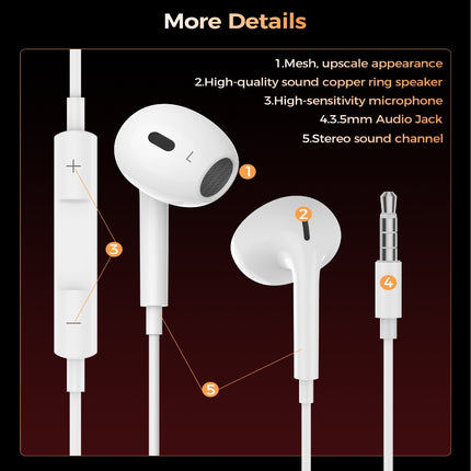 Choetech OC-A016 3.5mm lateral in ear Stereo sound Wired Headphones White 3