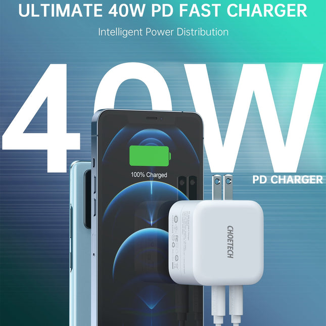 Choetech PD6009 40W Dual Fast USB C Charger 2-Port 20W PD 3.0 With Foldable Plug 2