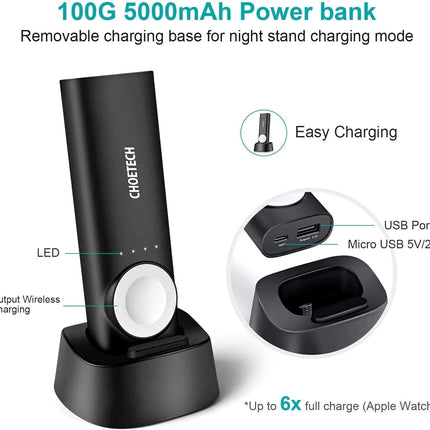 CHOETECH T315 2-in-1 Portable Wireless iWatch Quick Charger 5000mAh Power Bank 2