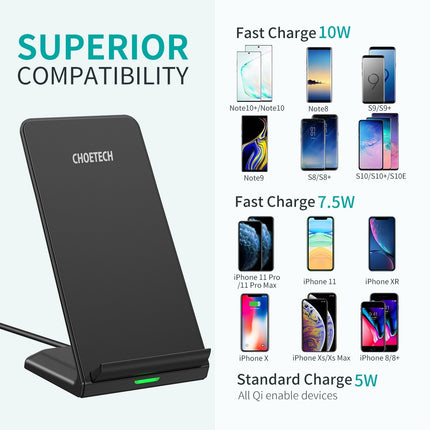 CHOETECH T524S 10W/7.5W Fast Wireless Charging Stand with AC Adapter 6
