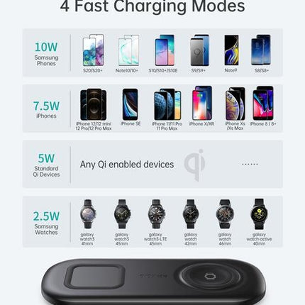 Choetech T570-S 2-in-1 Wireless Charger, 10W Max Wireless Charging Pad with Adapter for Galaxy Watch 2