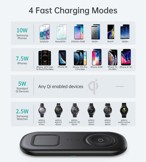 Choetech T570-S 2-in-1 Wireless Charger, 10W Max Wireless Charging Pad with Adapter for Galaxy Watch 2
