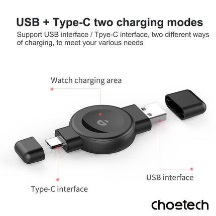 CHOETECH T606-F USB-A +USB-C Magnetic Charger for Samsung & Apple Watch 4