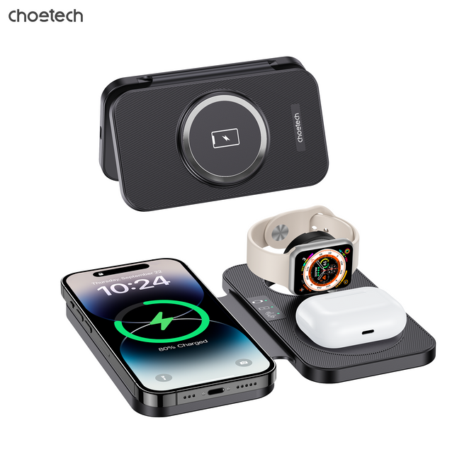 CHOETECH T616-F-BK 3in1 Magnetic Foldable Wireless Charger Black 2
