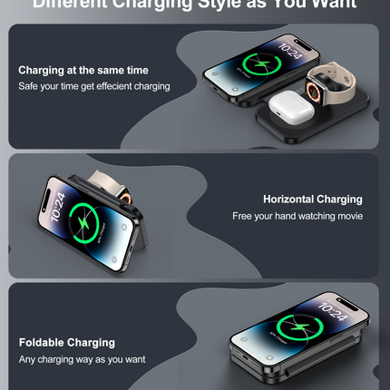 CHOETECH T616-F-BK 3in1 Magnetic Foldable Wireless Charger Black 5