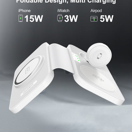 CHOETECH T616-F-WH 3in1 Magnetic Foldable Wireless Charger White 4