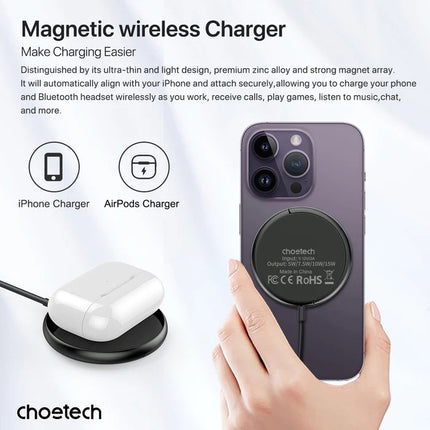 CHOETECH T697-F 15W/7.5W/5W magnetic charger for iPhone, Air Pods and more 1.5M Black 7