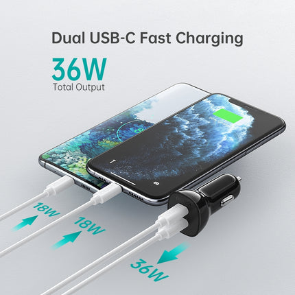 CHOETECH TC0008-BK Dual USB-C 36W Car Charger Adapter Black 5
