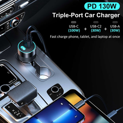 CHOETECH TC0011 130W 3 Ports (Dual USB-C Port PD3.0 + USB-A Port) Fast Car Charger 3