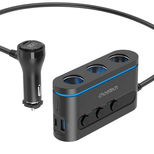 CHOETECH TC0021 3 Sockets 2C+1A Cigarette Lighter Splitter Black 2