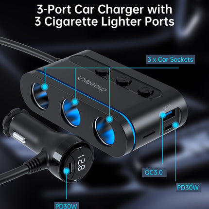 CHOETECH TC0021 3 Sockets 2C+1A Cigarette Lighter Splitter Black 6