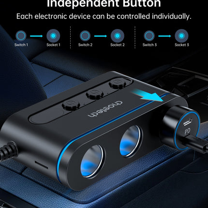 CHOETECH TC0021 3 Sockets 2C+1A Cigarette Lighter Splitter Black 8