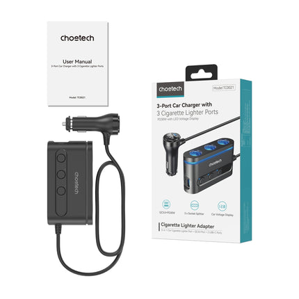 CHOETECH TC0021 3 Sockets 2C+1A Cigarette Lighter Splitter Black 9