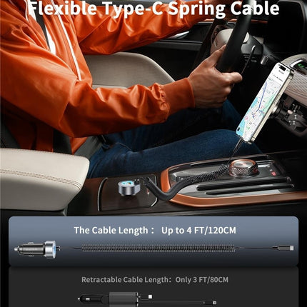 CHOETECH TC0030 65W 3-Port Fast Car Charger with 3.3ft Type-C Stretchable Cable 4
