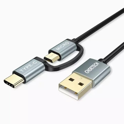 CHOETECH XAC-0012-102BK 2-in-1 USB Type C+Micro USB Cable 1.2m Charge & Sync for Samsung Phones 2