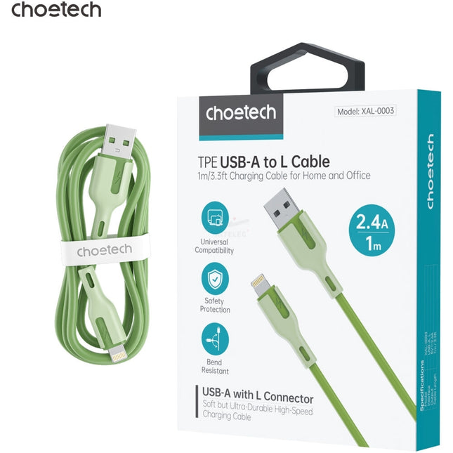 CHOETECH XAL-0003G USB-A To 8-pin iPhone 1M Charging Cable Green 2