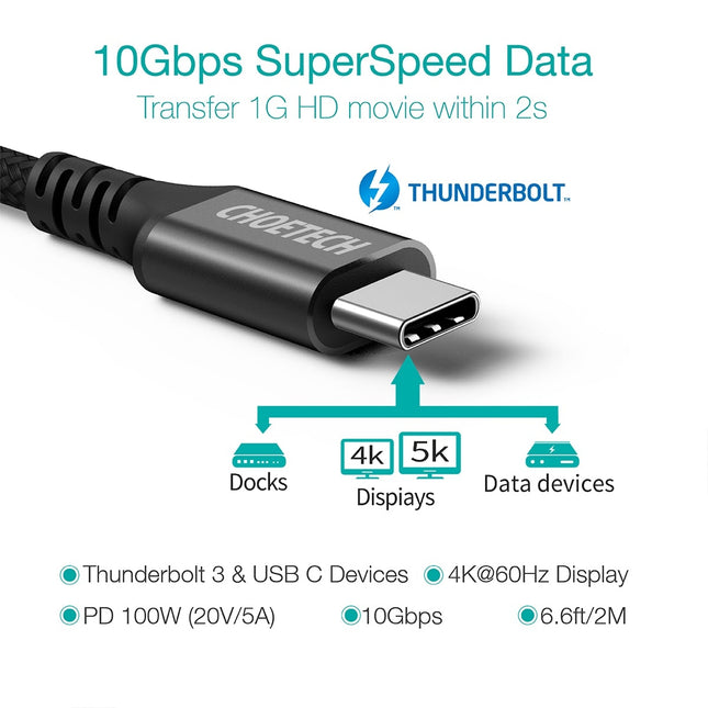 CHOETECH XCC-1007 USB Type-C Braided Fast Charging Cable (20V 5A 2M) 2