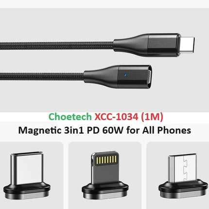 CHOETECH XCC-1034 60W C to C 1M Cable with 3 Replaceable Connecter 3
