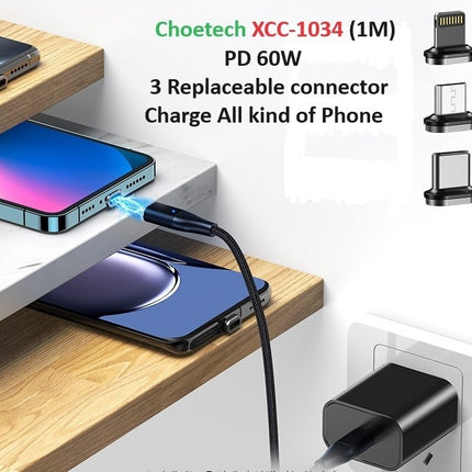 CHOETECH XCC-1034 60W C to C 1M Cable with 3 Replaceable Connecter 4
