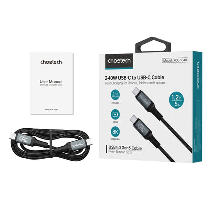 CHOETECH XCC-1040 USB-C M to M 240W Super Fast Speed Gen3 Cable 1.2M 11