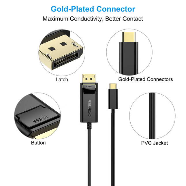 Choetech XCP-1801BK USB-C to DisplayPort Cable 1.8m 2