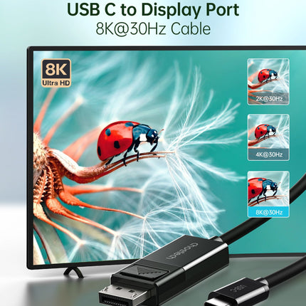 CHOETECH XCP-1803 USB-C To DisplayPort Cable 8K@30Hz 1.8M Two-Way 4