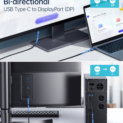 CHOETECH XCP-1803 USB-C To DisplayPort Cable 8K@30Hz 1.8M Two-Way 5
