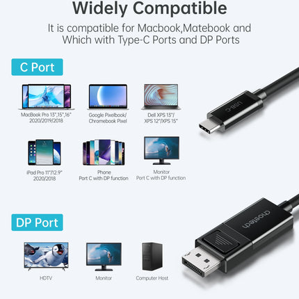 CHOETECH XCP-1803 USB-C To DisplayPort Cable 8K@30Hz 1.8M Two-Way 7