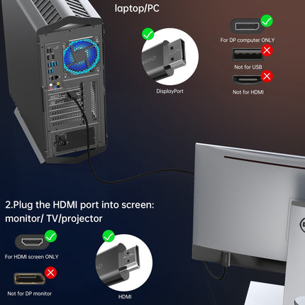 CHOETECH XDH01 4K 60Hz DisplayPort Male to HDMI Male Braided Cable 2M 8