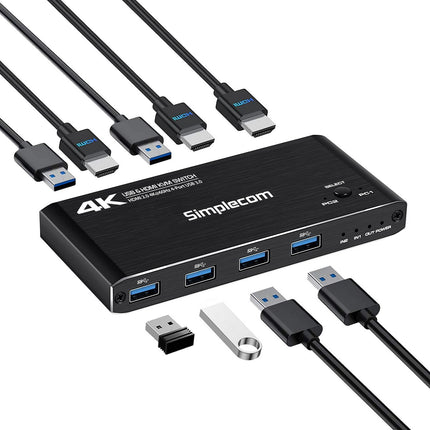 Simplecom KM420 2-Port HDMI KVM Switch HDMI 2.0 4K@60Hz 4-Port USB 3.0 Hub 5Gbps 2
