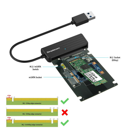 Simplecom SA225 USB3.0 to mSATA + M.2 (NGFF B Key) 2 In 1 Combo Adapter 2