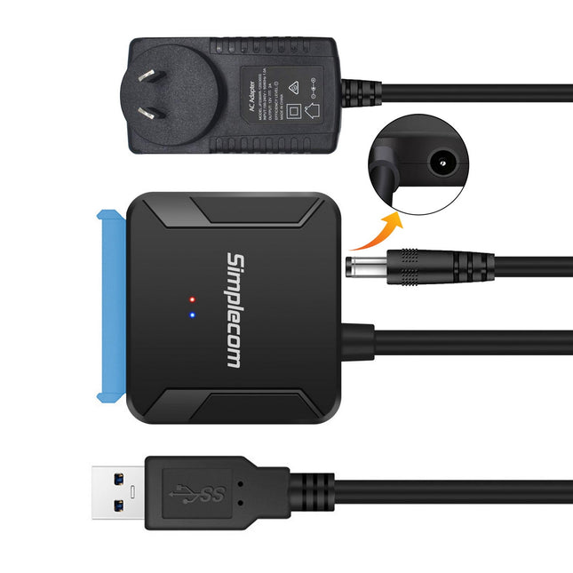 Simplecom SA236 USB 3.0 to SATA Adapter Cable Converter with Power Supply for 2.5" & 3.5" HDD SSD 2