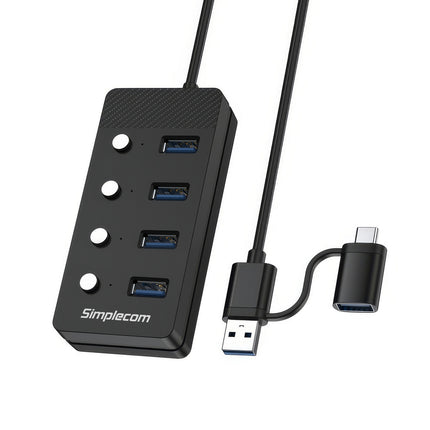 Simplecom CH345C SuperSpeed USB-A and USB-C to 4-Port USB 3.0 Hub 5Gbps Individual Switches and Power Adapter 2