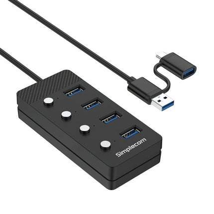 Simplecom CH345C SuperSpeed USB-A and USB-C to 4-Port USB 3.0 Hub 5Gbps Individual Switches and Power Adapter 3