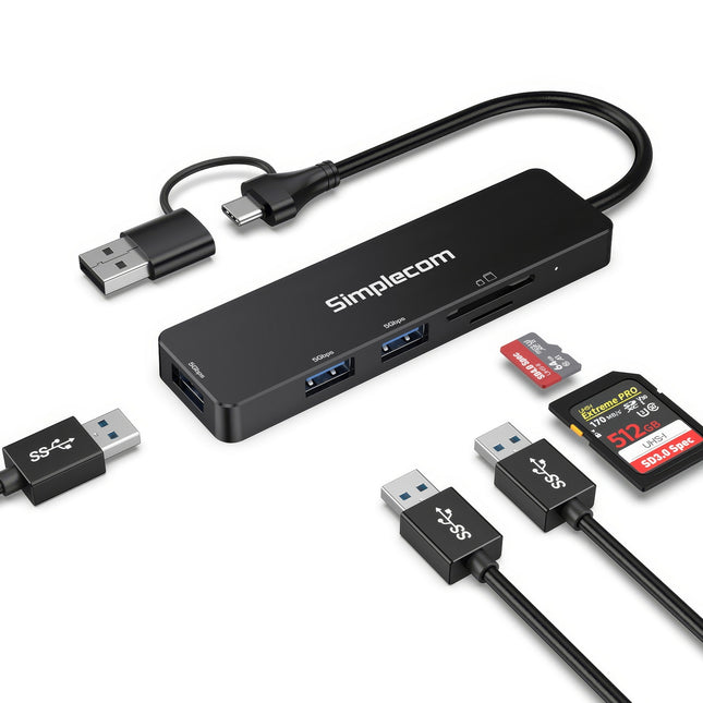 Simplecom CH365C SuperSpeed 3-Port USB Hub with SD MicroSD Card Reader USB-A and USB-C Dual Connector 2