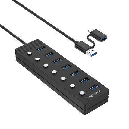 Simplecom CH375C USB-A and USB-C to 7-Port USB 3.0 Hub 5Gbps Individual Switches and Power Adapter 4