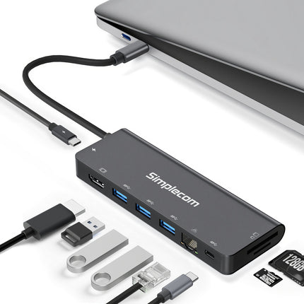 Simplecom CHT590 USB-C SuperSpeed 9-in-1 Multiport Docking Station HDMI 2.0 3