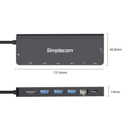 Simplecom CHT590 USB-C SuperSpeed 9-in-1 Multiport Docking Station HDMI 2.0 4