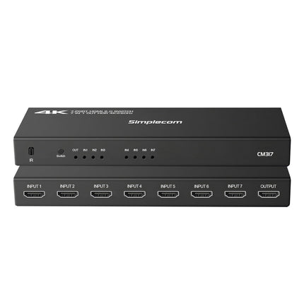 Simplecom CM317 7-Port HDMI 2.0 Switch with Remote 7 IN 1 OUT Splitter HDCP 2.2 4K@60Hz 2