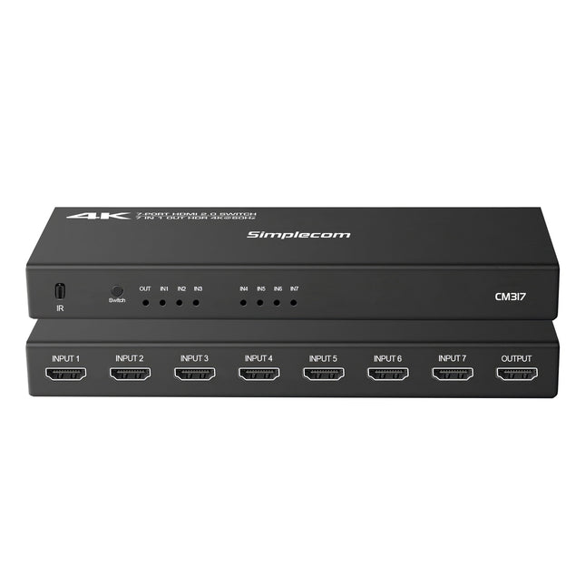 Simplecom CM317 7-Port HDMI 2.0 Switch with Remote 7 IN 1 OUT Splitter HDCP 2.2 4K@60Hz 2