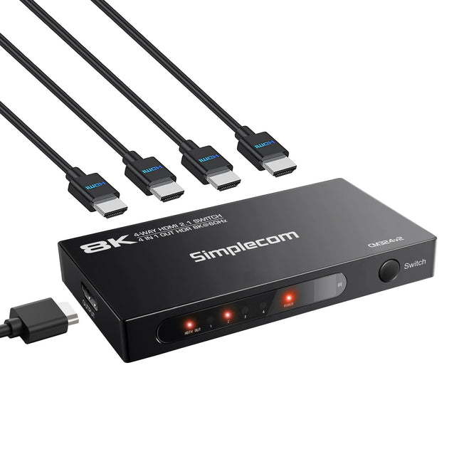 Simplecom CM324v2 4-Port HDMI 2.1 Switch with Remote 4 IN 1 OUT Splitter HDCP 2.3 8K@60Hz 2