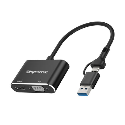 Simplecom DA326C USB 3.0 and USB-C to HDMI + VGA Video Card Adapter Full HD 1080p 2