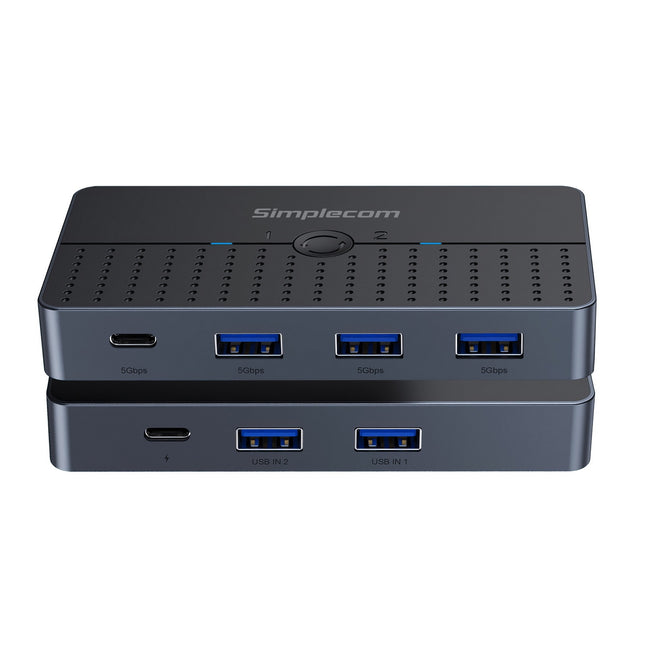 Simplecom KM320 2-Way SuperSpeed USB Switch 4-Port Hub with USB-C USB 3.0 5Gbps 2
