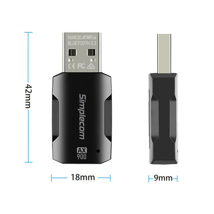 Simplecom NW830 Wi-Fi 6 and Bluetooth 5.3 Combo USB Adapter Dual Band AX900 4