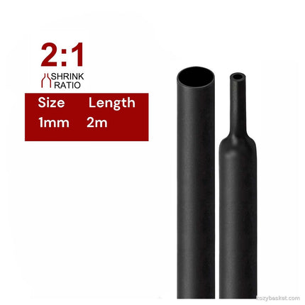 2m Polyolefin Shrink Tube 1/24" (1mm) 2:1 Ratio Heat Shrink Tubing Sleeving Wrap Shrinking