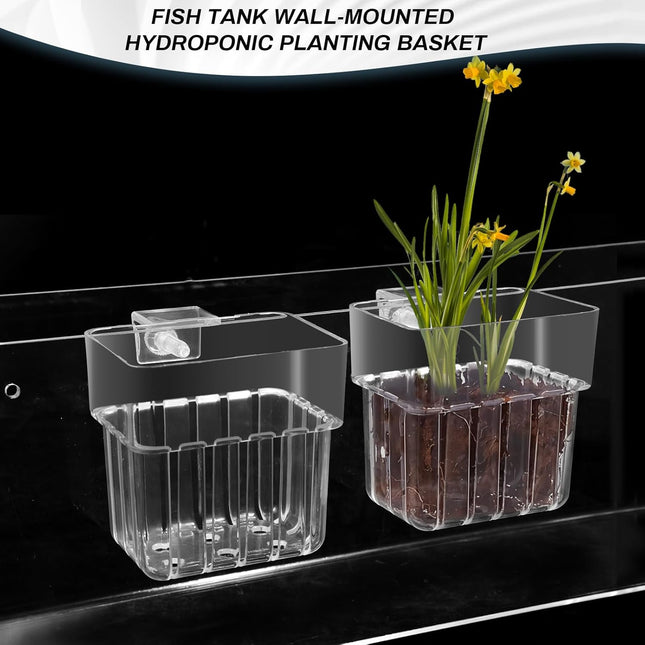 2pc Aquarium Plant Holder Clear Hanging Aquatic Planters with Hooks for Fish Tank Decor 2