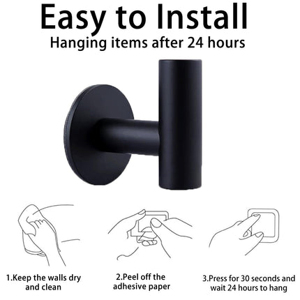 2 Pcs Wall Mount Self Adhesive Bathroom Towel Hooks Holder Cloth Hanger Hook Door Hanger Black 4