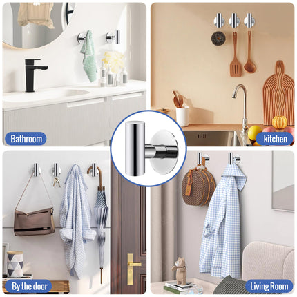2 Pcs Wall Mount Self Adhesive Bathroom Towel Hooks Holder Cloth Hanger Hook Door Hanger Poliched Chrome 4