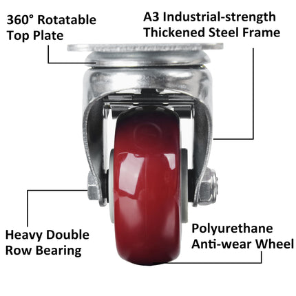 3 inch Heavy Duty Casters Lockable Caster Wheel Swivel Casters Castor with Brakes for Furniture and Workbench Cart 2